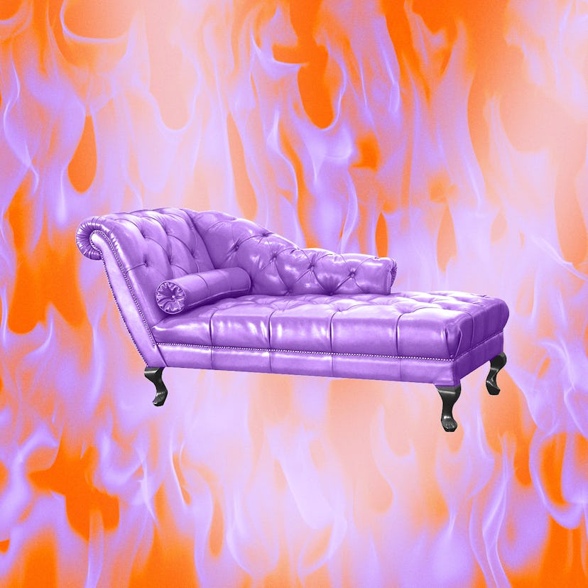 Purple sofa on a purple and orange background