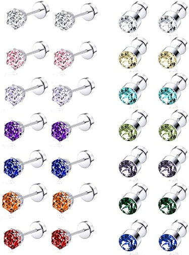 Tornito Stainless Steel CZ Studs (28 Pieces)
