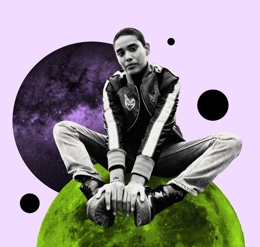 Young woman sitting on a planet during Friday the 13th 2022, which will be the worst for her zodiac ...