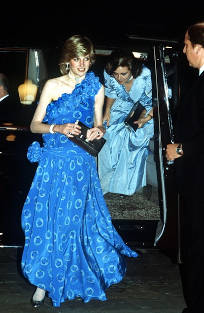 Princess Diana wearing a printed maxi dress