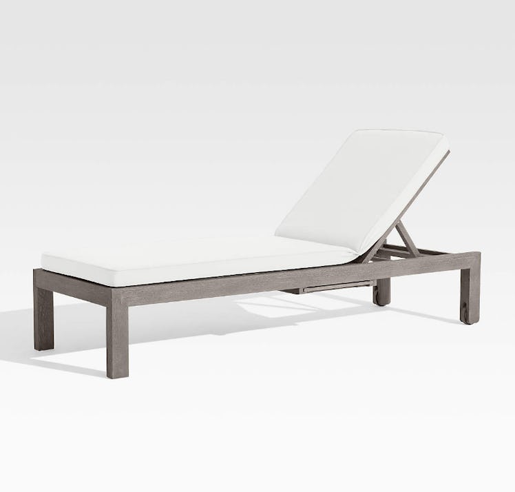 Regatta Grey Wash Teak Wood Outdoor Chaise Lounge with White Sand Sunbrella ® Cushion