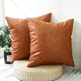 KKY Faux Leather Throw Pillow Cover (2-Pack)