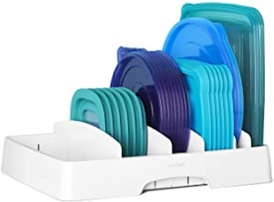 Keep lids from cluttering up your cabinet with this organizer.