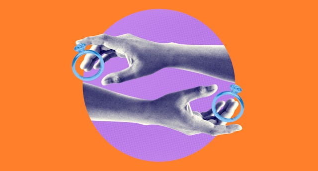 Illustration of two hands stealing diamond rings