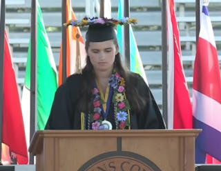 2022 Rollins College valedictorian Elizabeth Bonker gave a moving address to her classmates about se...