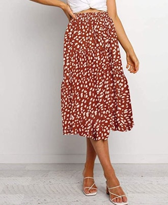 MEROKEETY Pleated A-Line Midi Skirt