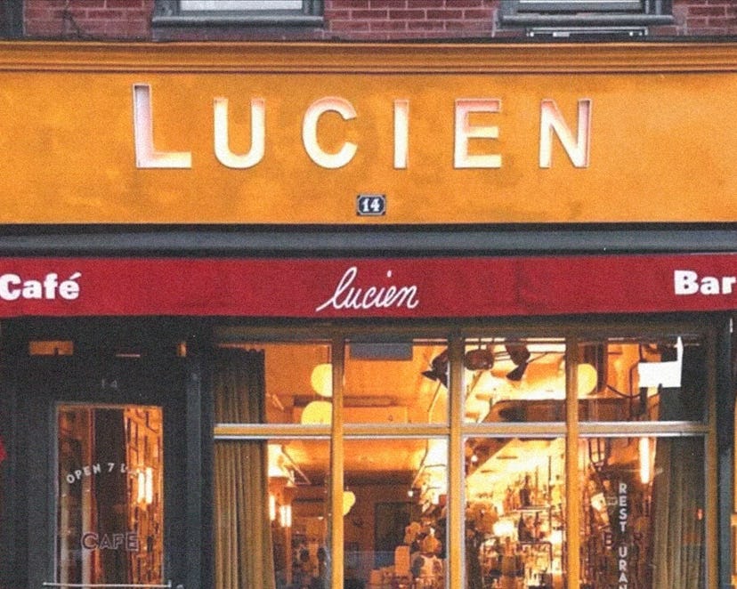 The awning of the New York City restaurant Lucien