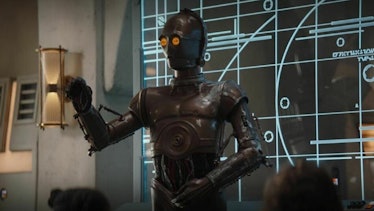 A protocol droid teaches students in The Mandalorian.