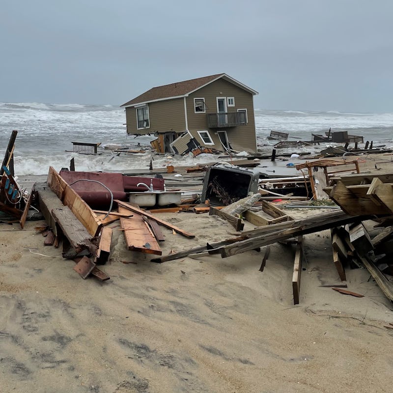 Broken house in water