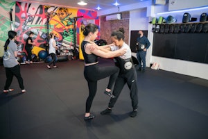 Jess Ng teaching self-defense classes in the gym near Manhattan's Chinatown