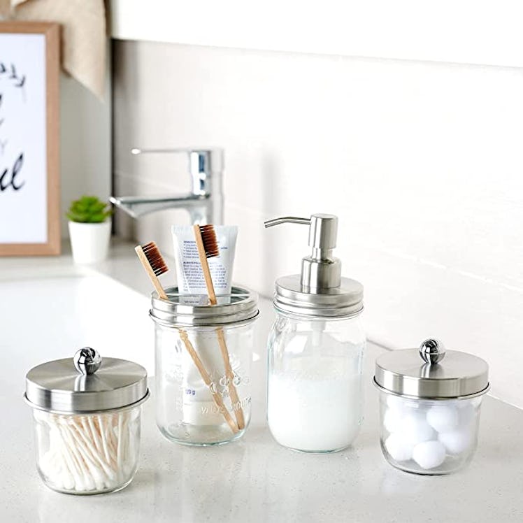 Amolliar Mason Jar Bathroom Accessories Set (4 Pieces)