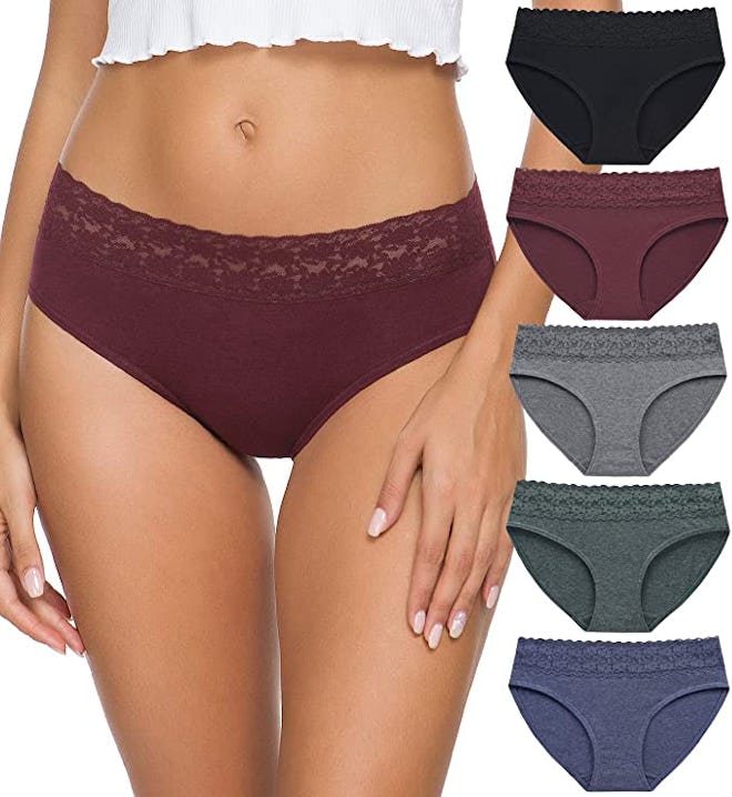 Weallure Cotton Lace Brief Panties ( 5-Pack)