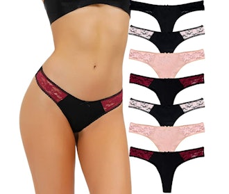 LYYTHAVON Lace Stretchy Thongs (7-Pack)