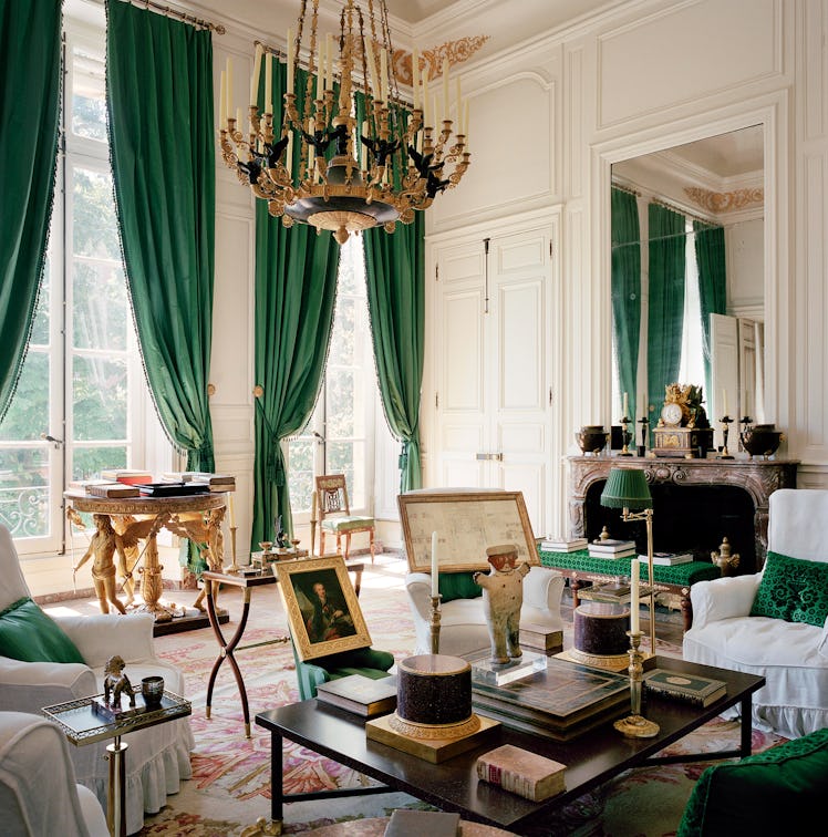 The Empire living room at Hubert de Givenchy’s 18th-century Hôtel d’Orrouer, in Paris.