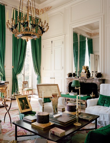 The Empire living room at Hubert de Givenchy’s 18th-century Hôtel d’Orrouer, in Paris.