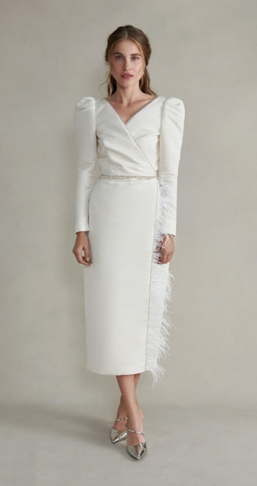 Artemis White Silk Dress with Feather Detailing