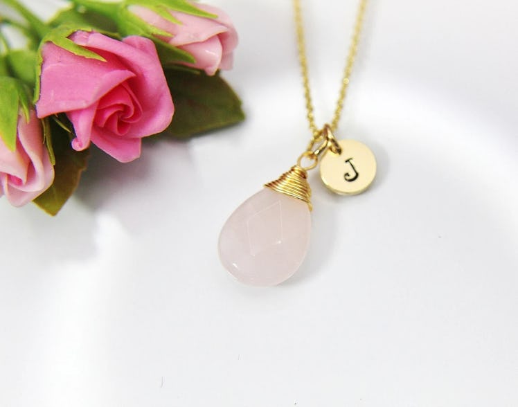 Gold Natural Rose Quartz Necklace