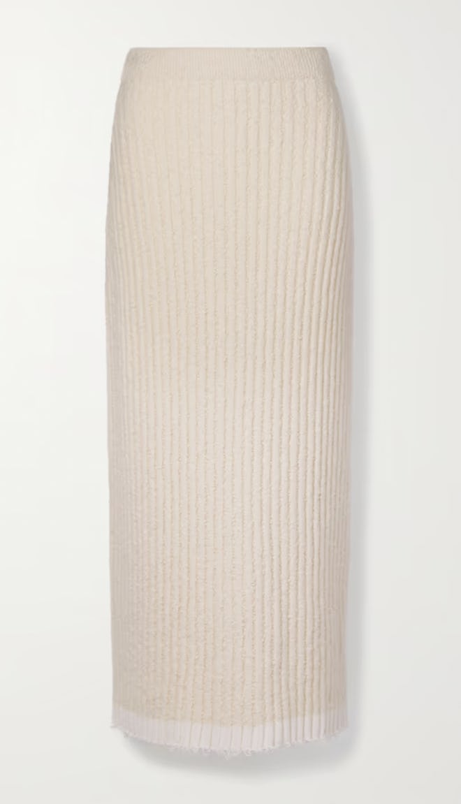Damaris Ribbed Cotton-Blend Bouclé-Knit Midi Skirt