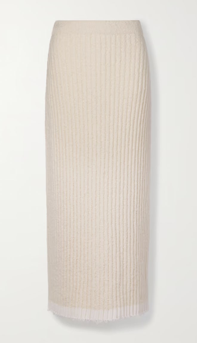 Damaris Ribbed Cotton-Blend Bouclé-Knit Midi Skirt