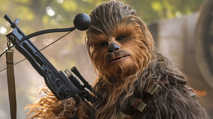 An insert from the 'Star Wars' with Wookiee holding a crossbow