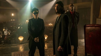 Jessica Henwick, Keanu Reeves, and Yahya Abdul-Mateen II in The Matrix: Resurrections