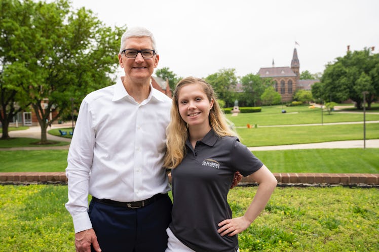 Apple CEO Tim Cook and Gallaudet University graduate Molly Feanny.