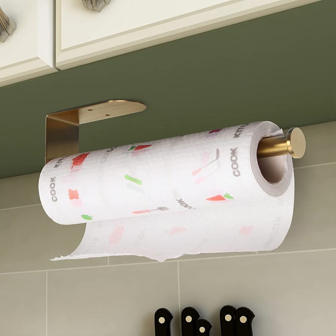 adhesive gold paper towel holder for storing paper towels 