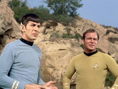 William Shatner and Leonard Nimoy as James Kirk and Spock in the original Star Trek 