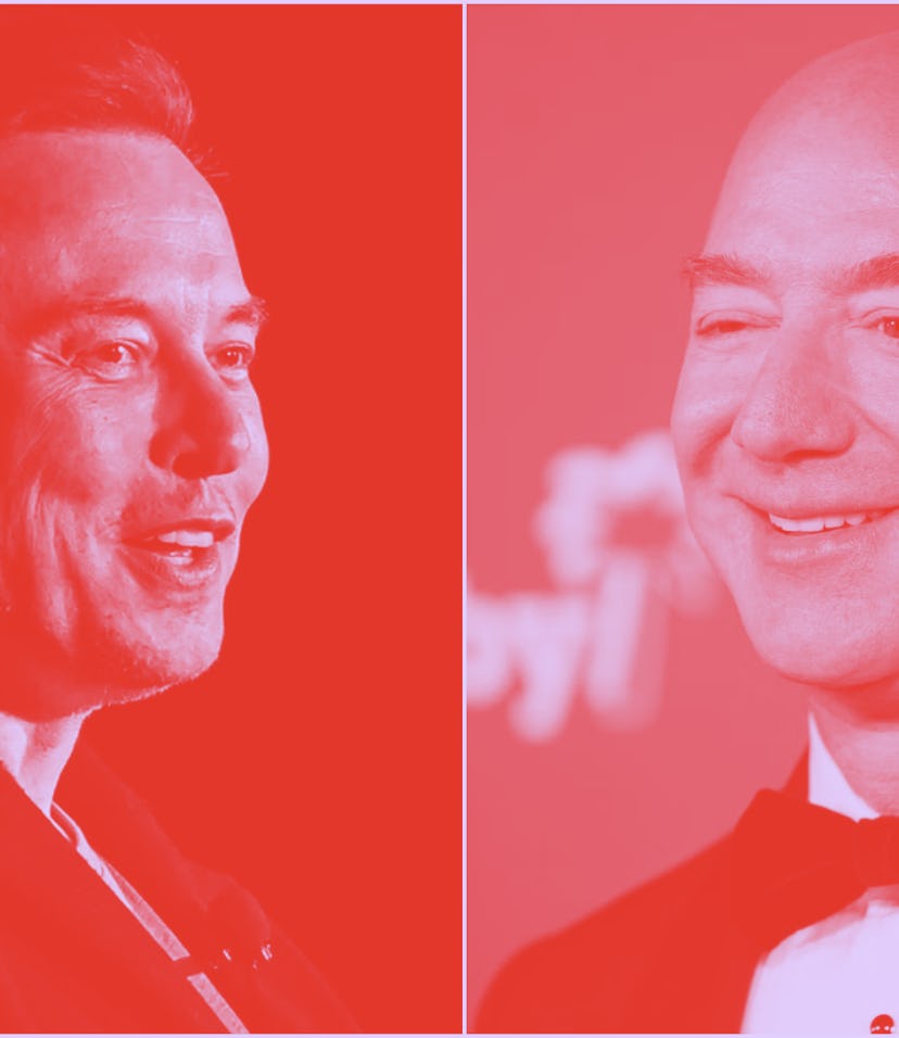 Side by side of Elon Musk and Jeff Bezos