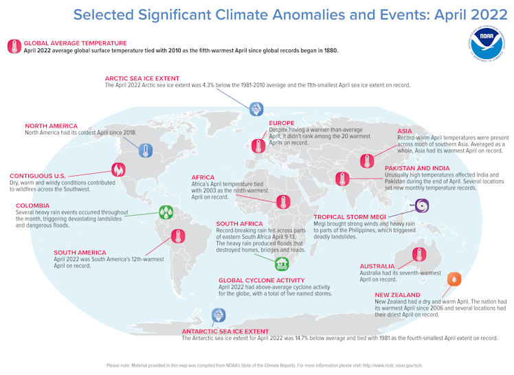 NOAA climate anomalies April 2022