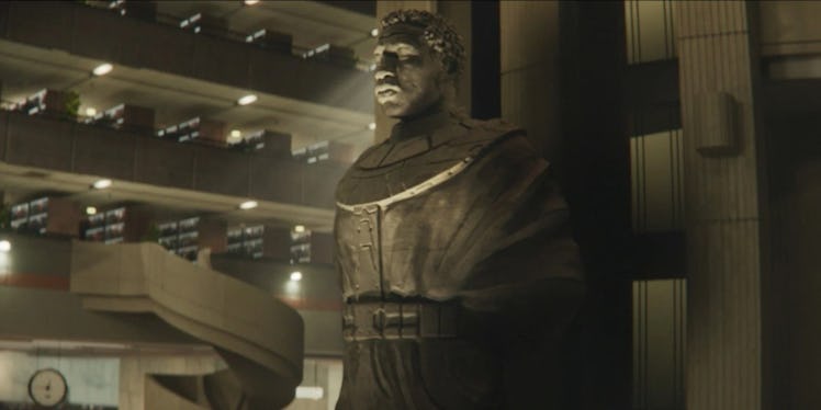 The statue of Kang the Conqueror (Jonathan Majors) seen at the end of Loki Episode 6
