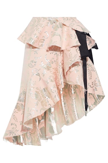 Marques Almeida Asymmetric Ruffled Metallic Brocade Peplum Wrap Skirt