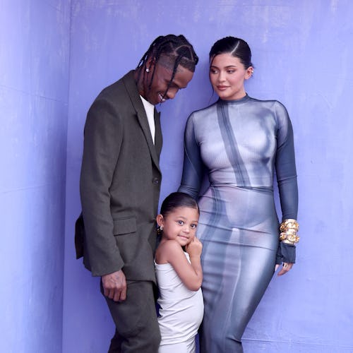 Travis Scott, Stormi Webster, and Kylie Jenner attend the 2022 Billboard Music Awards 