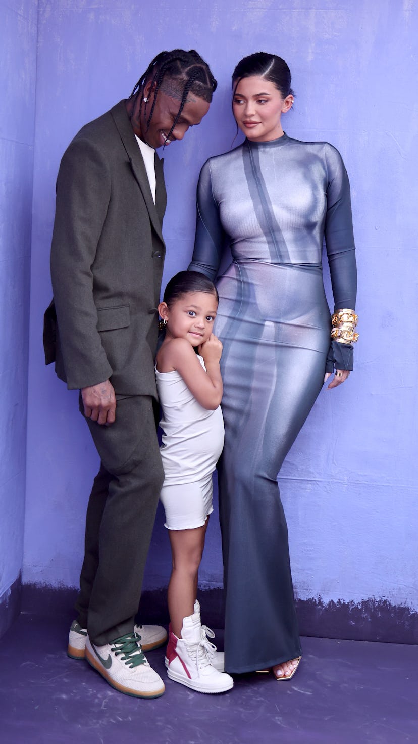 Travis Scott, Stormi Webster, and Kylie Jenner attend the 2022 Billboard Music Awards