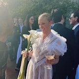 Chloë Sevigny wearing a sheer gown at her wedding
