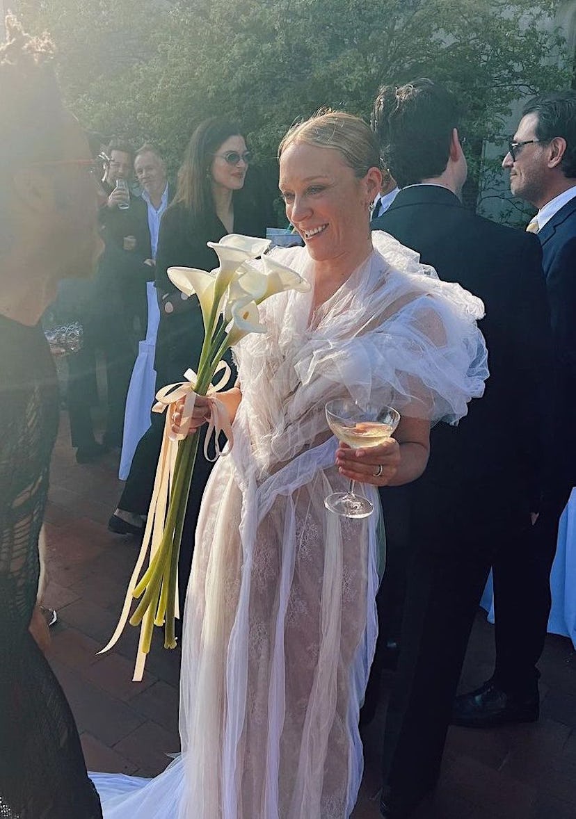 Chloë Sevigny wearing a sheer gown at her wedding