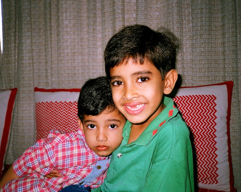 '90s photo of Indian brothers with arm around each other ; intagram captiosn for national brothers d...