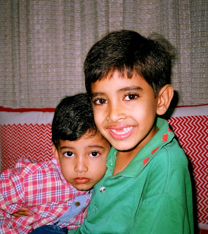 '90s photo of Indian brothers with arm around each other ; intagram captiosn for national brothers d...