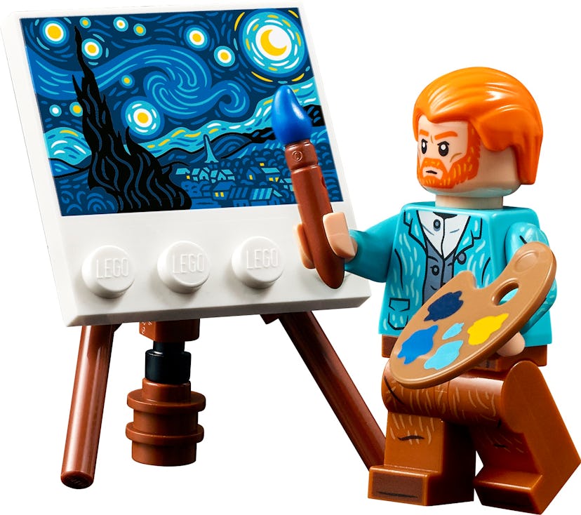 The Lego minifigure of Vincent Van Gogh that accompanies the Starry Night set.