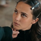 Alicia Vikander looking up in the Irma Vep trailer