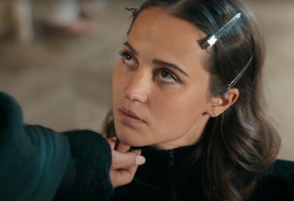 Alicia Vikander looking up in the Irma Vep trailer