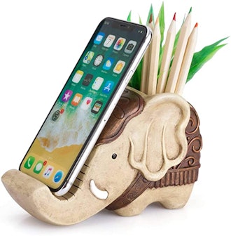 Coolbros Resin Elephant Shaped Pen Container + Cell Phone Stand