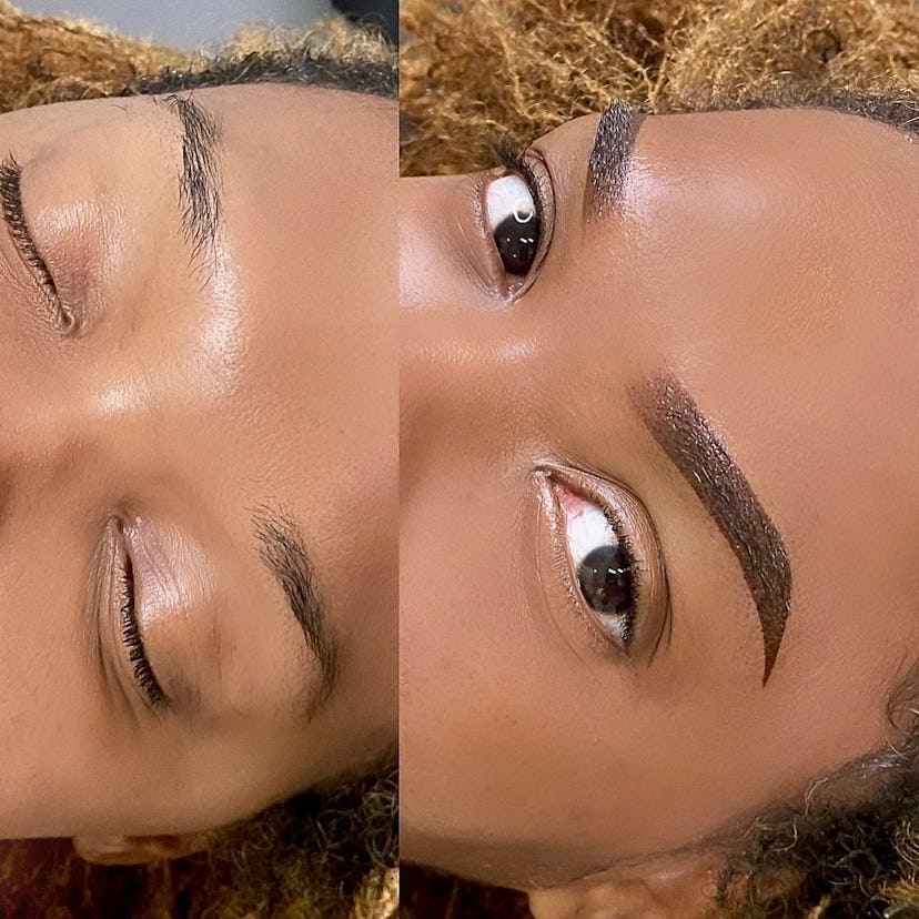 Before and after microshading eyebrows.