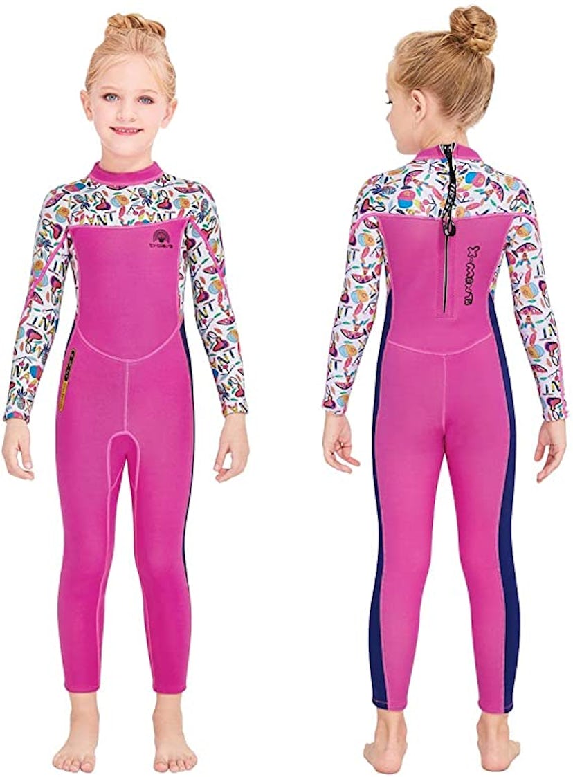 bright pink swimsuit with UV protection for kids
