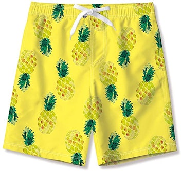 bright yellow swim trunks with pineapples on them - one of the easiest colors to see underwater to h...