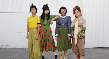 The Linda Lindas, from left: Eloise Wong wears a Cormio T-shirt; Collina Strada pants and belt; Roge...