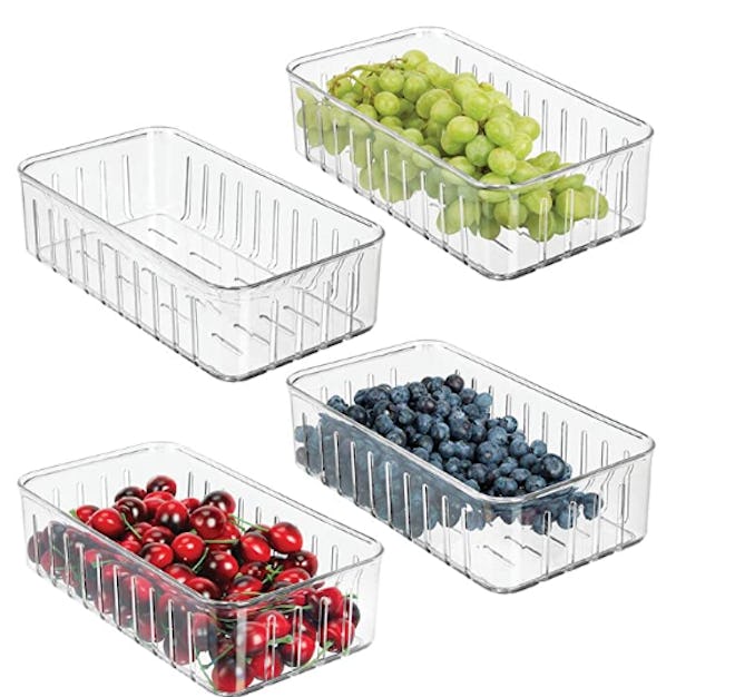 Clear acrylic berry bin with strainer capability