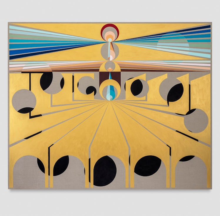 A gold abstract painting by Eamon Ore-Giron