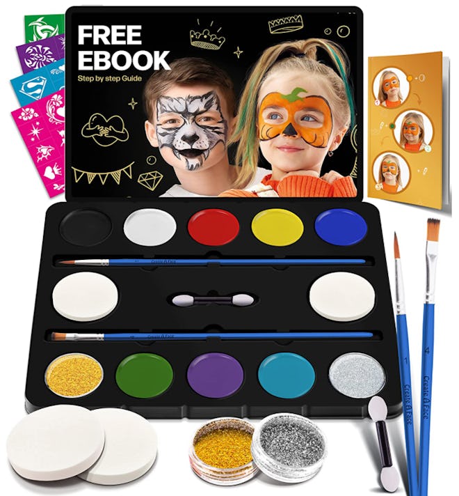 One birthday party hack is to use the Create A Face Face Painting Kit For Kids with stencils and bru...
