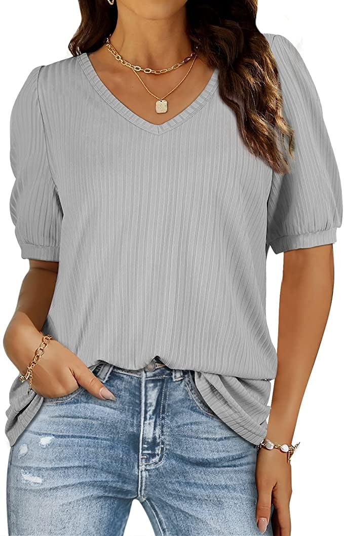 V Neck Puff Sleeve Top
